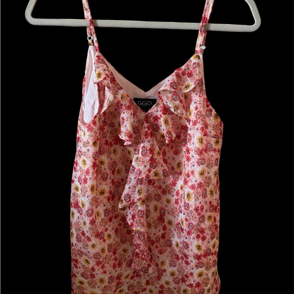 Floral Ruffle Women's Top - Pink and Yellow